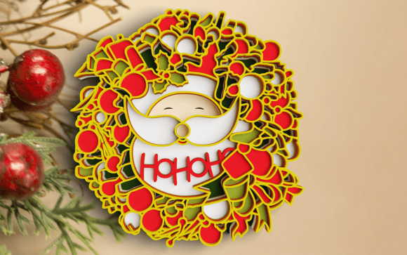 3D Christimas Floral Wreath SVG DXF: Laser Cutting & Shadow Boxes
