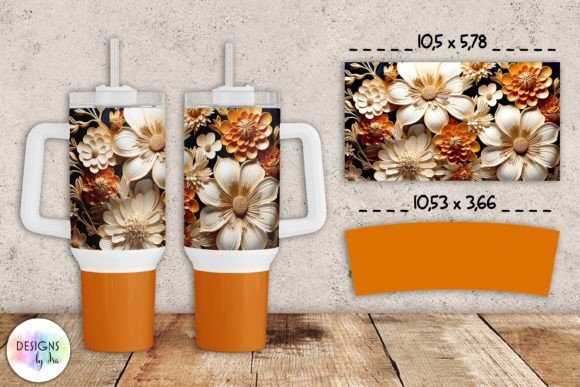 3D Effect Floral Tumbler Wrap 40 Oz Graphics