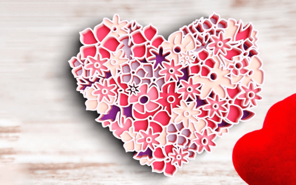 3D Floral Heart SVG Love Svg 6 Layers for Laser Cutting and Shadow Boxes