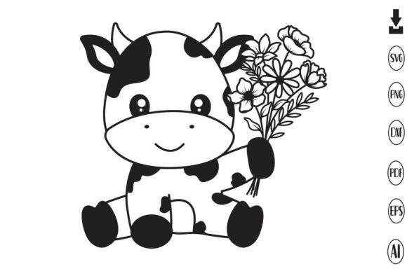 Baby Cow with Flower Svg Cow Svg Graphics and Print Templates