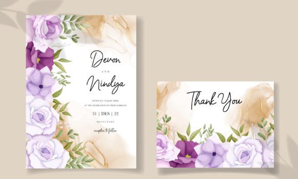 Beautiful Wedding Card Purple Flowers Graphics & Graphic Templates Review