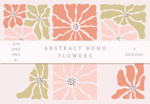 BOHO ABSTRACT FLOWERS Designs for Graphics and Crafts