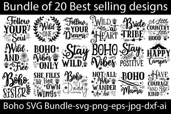Boho SVG Bundle,20 Designs Graphics and T-Shirt Designs Review