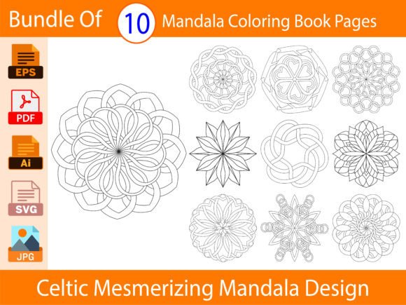 Bundle of 10 Celtic Mesmerizing Mandala Graphics and Coloring Pages