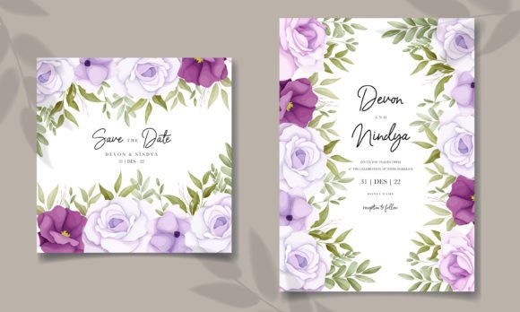 Elegant Purple Flower Wedding Invitation Graphics and Graphic Templates