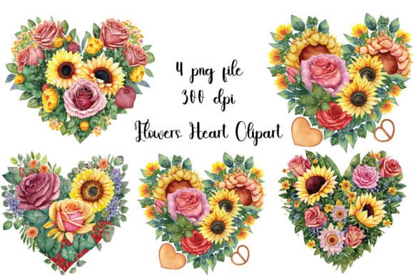 Floral Heart Watercolor Clipart for Graphics and Crafts