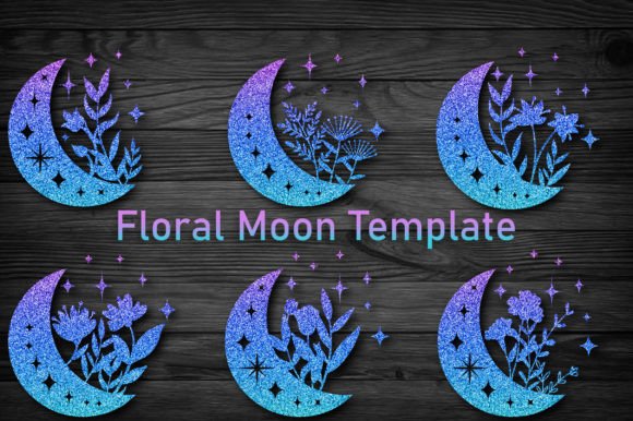 Floral Moon Template Set of 6 SVG Graphics