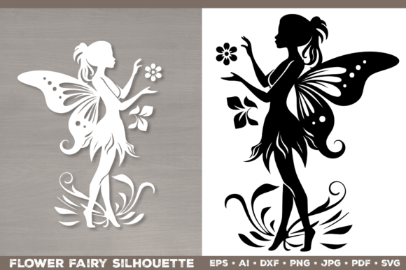 Flower Fairy Silhouette SVG Graphics for Crafts