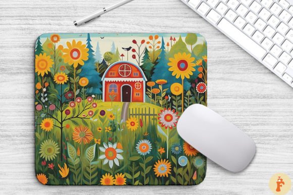Flower Garden Folk Art Mouse Pad Graphics and Backgrounds