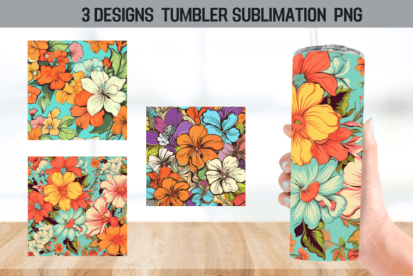 Retro Floral Tumbler Wrap Graphics for Crafts