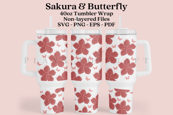 Sakura Butterfly 40oz Tumbler Wrap SVG: Graphics for Crafts