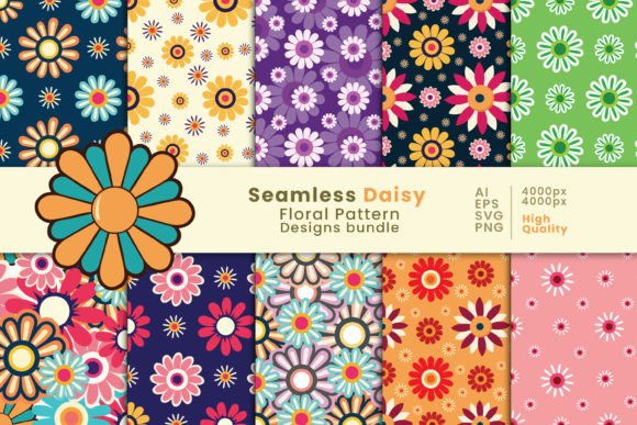 Seamless Daisy Floral Pattern Designs for Graphics and Patterns