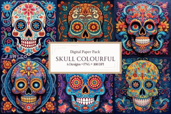 Skull Colorful Floral Sugar Backgrounds Graphics and Backgrounds