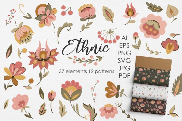 Ukrainian Ethnic Floral Collection: Graphics and Crafts for Brand Identity