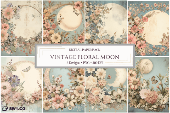 Vintage Floral Moon Backgrounds: Graphics and Backgrounds Review