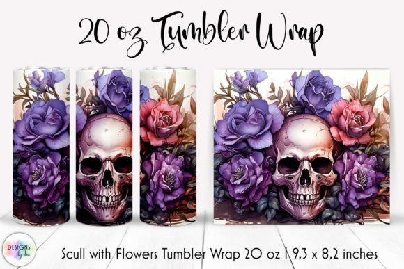 Vintage Skull with Flowers Tumbler Wrap Graphics and Tumbler Wraps